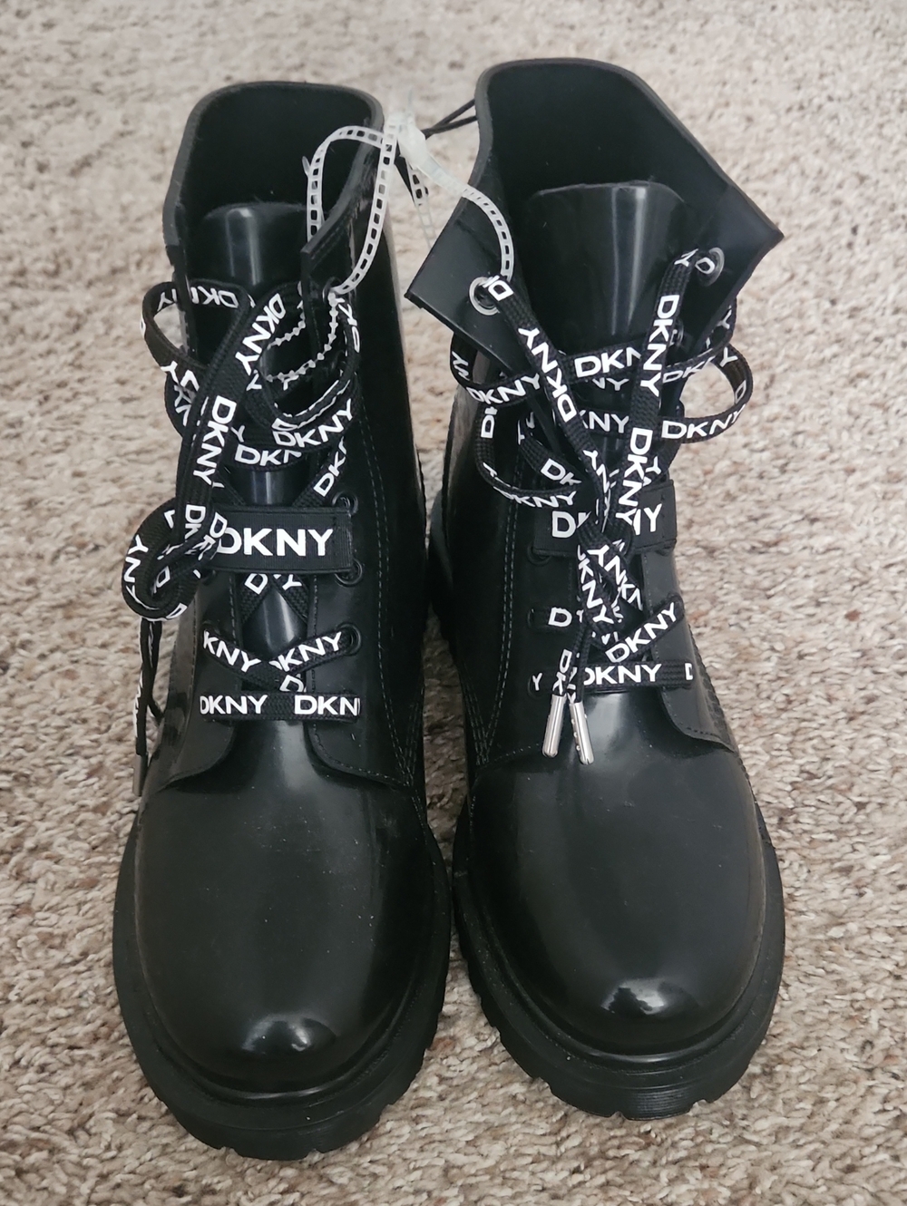 DKNY Tilly Black Lace-Up Waterproof Combat Rain Boots